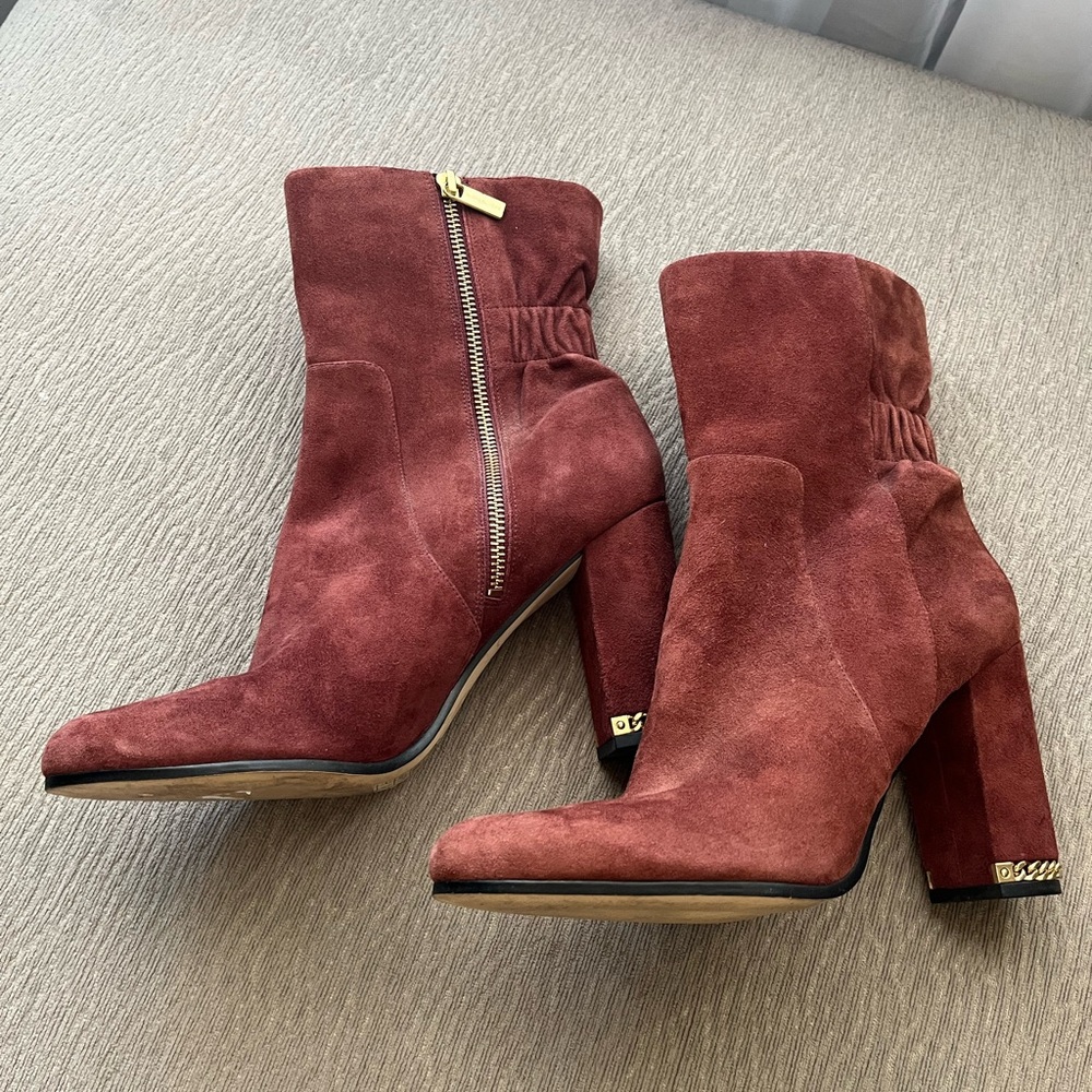 Michael Kors Suede Heeled Boots - Burgundy